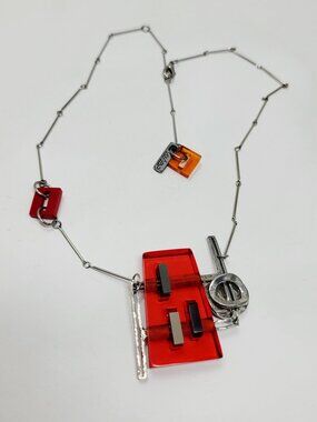ANNE MARIE CHAGNON Modernist Red Lucite Statement Necklace